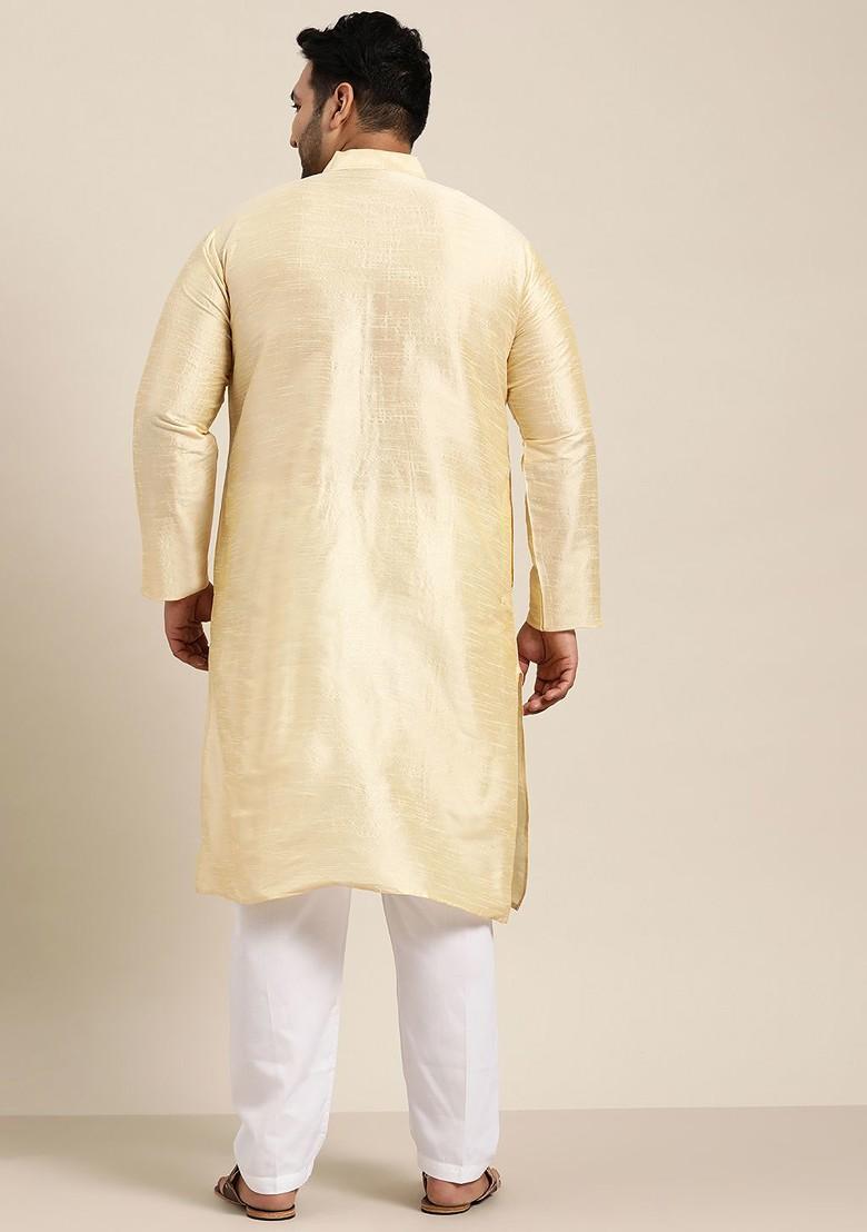Gold Solid Poly Blend Kurta For Men