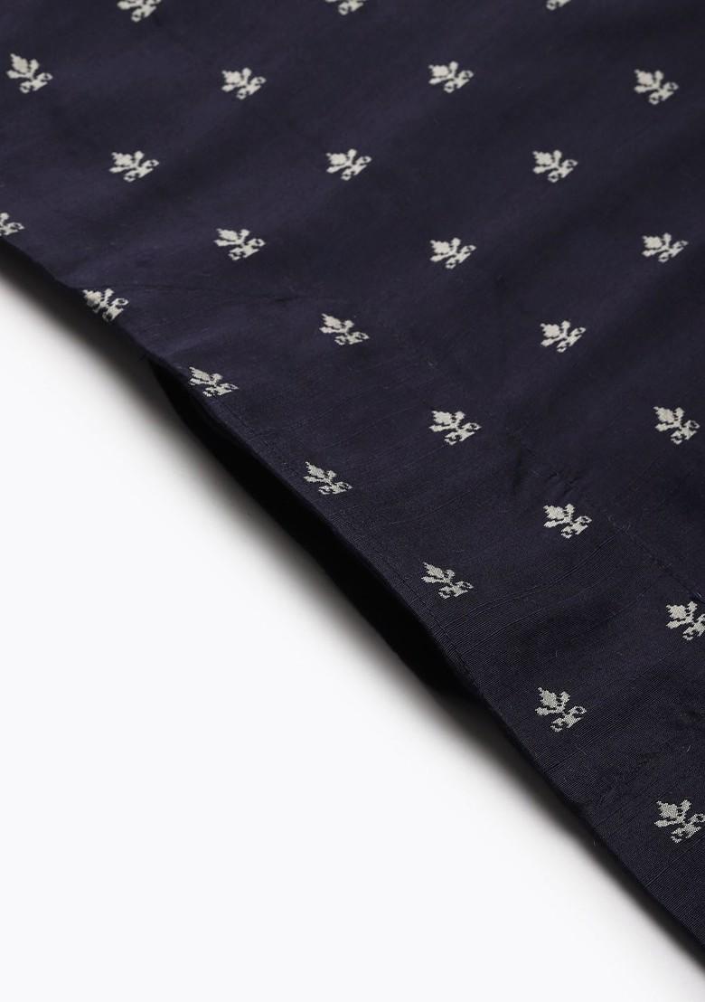 Navy Blue Ethnic Motifs Jacquard Kurta For Men