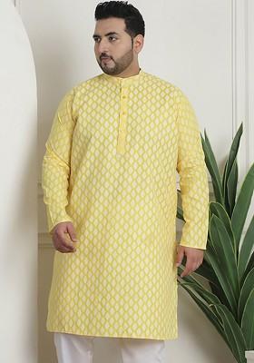 Yellow Ethnic Motifs Poly Blend Kurta For Men