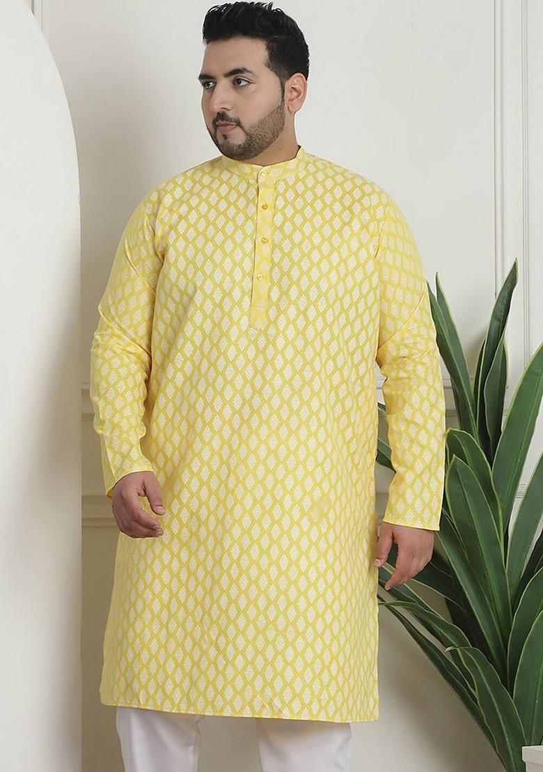 Yellow Ethnic Motifs Poly Blend Kurta For Men