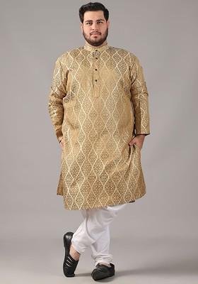 Gold Ethnic Motifs Silk Kurta For Men