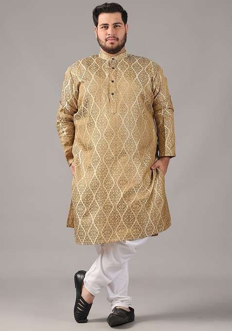 Gold Ethnic Motifs Silk Blend Kurta For Men