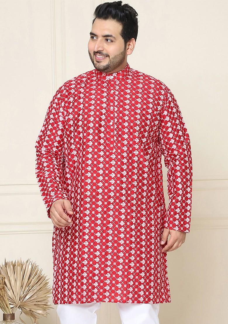 Maroon Embroidered Silk Kurta For Men