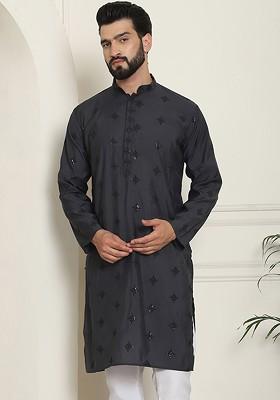 Green Floral Print Cotton Kurta For Men