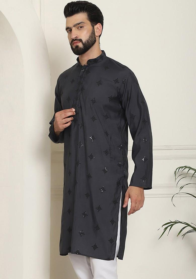 Green Floral Print Cotton Kurta For Men