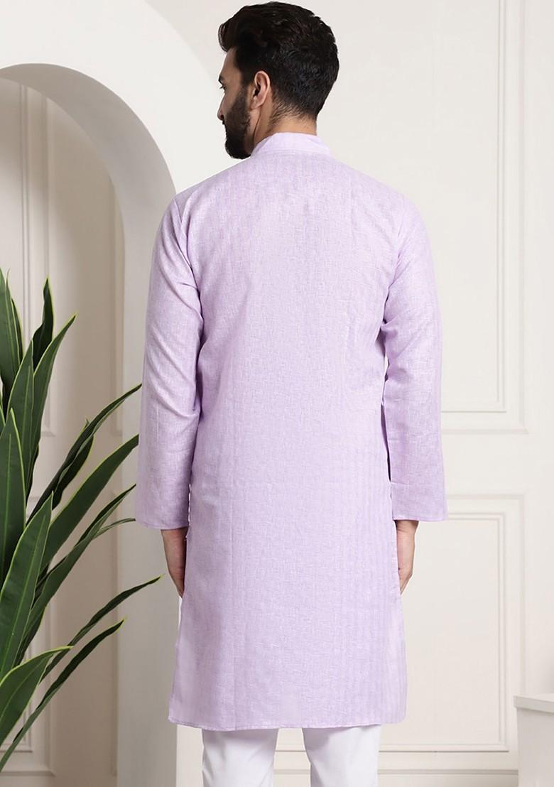 Purple Geometric Print Poly Blend Kurta For Men