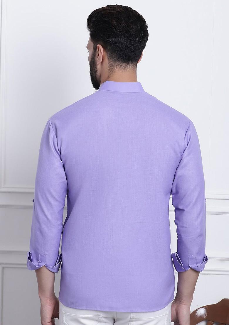 Purple Solid Poly Blend Kurta For Men