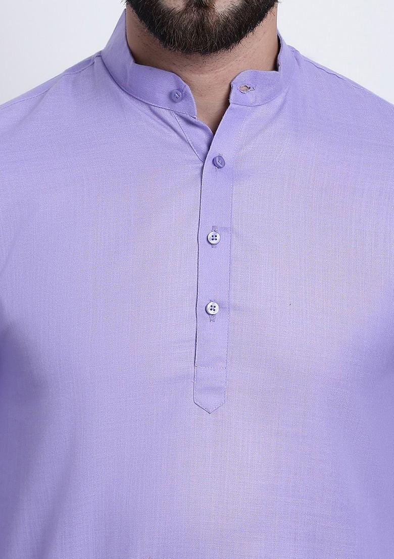 Lavender Solid Poly Blend Kurta For Men
