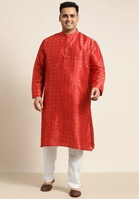 Maroon Ethnic Motifs Jacquard Kurta For Men