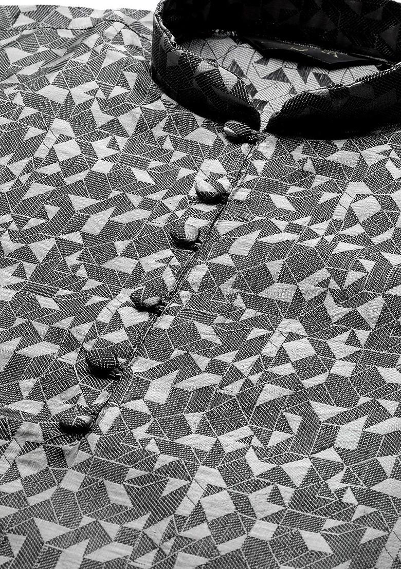 Grey Woven Poly Blend Kurta For Men