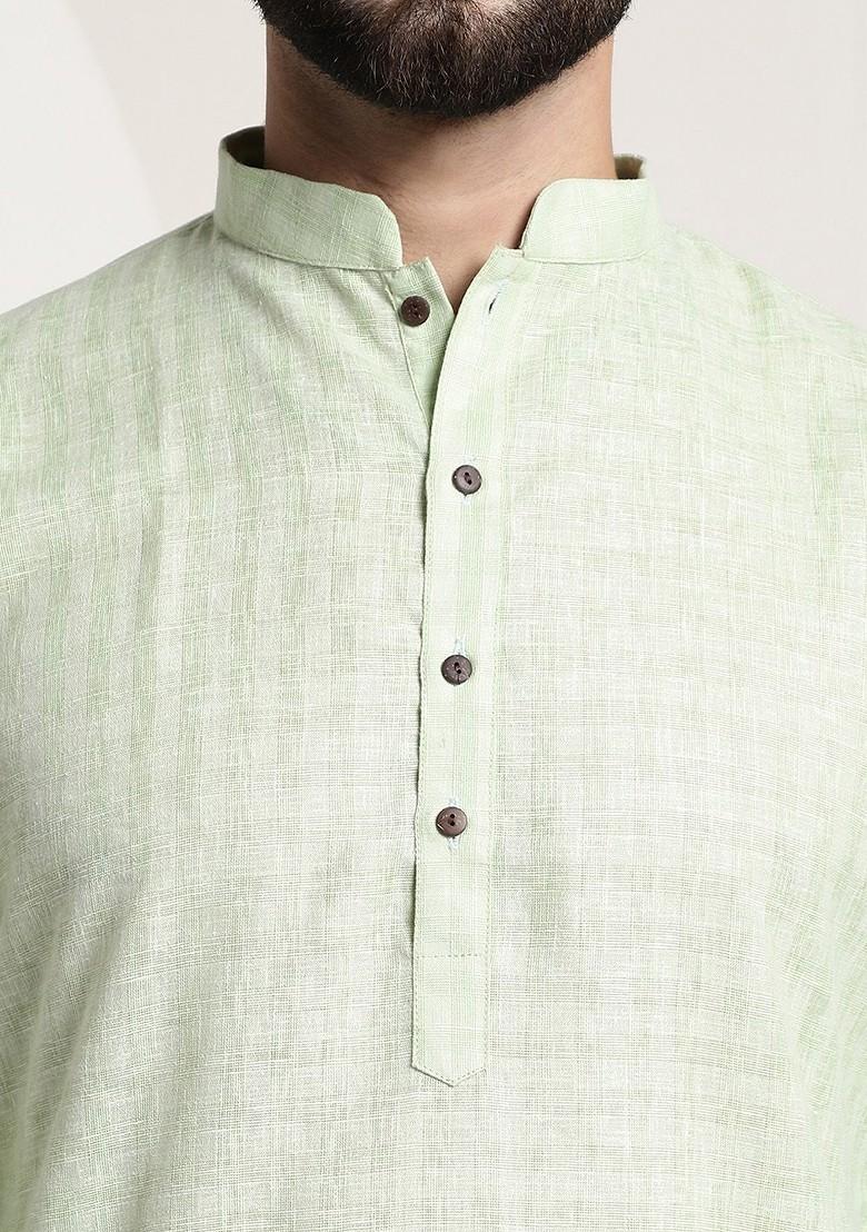 Green Thread Work Poly Blend Kurta For Men