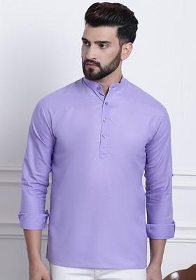 Purple Solid Cotton Kurta For Men