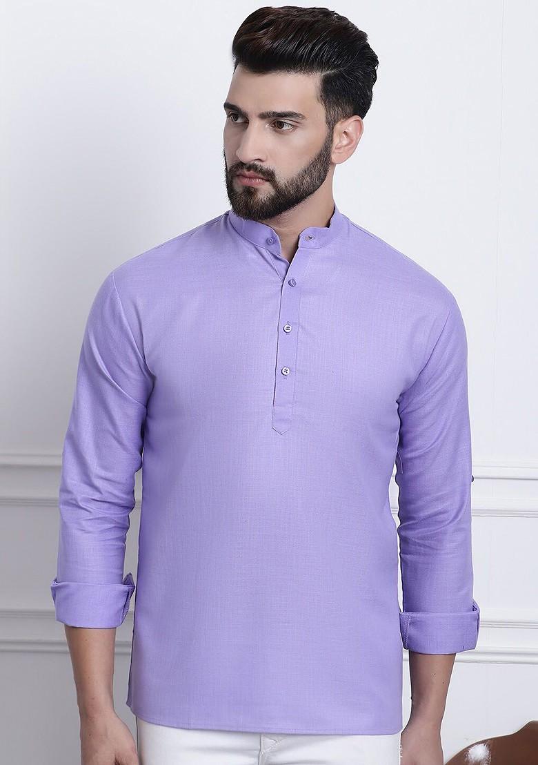 Purple Solid Cotton Kurta For Men