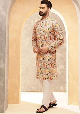 Yellow Ethnic Motifs Cotton Kurta For Men