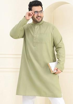 Green Solid Poly Blend Kurta For Men