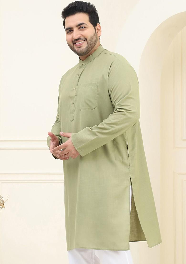 Green Solid Poly Blend Kurta For Men