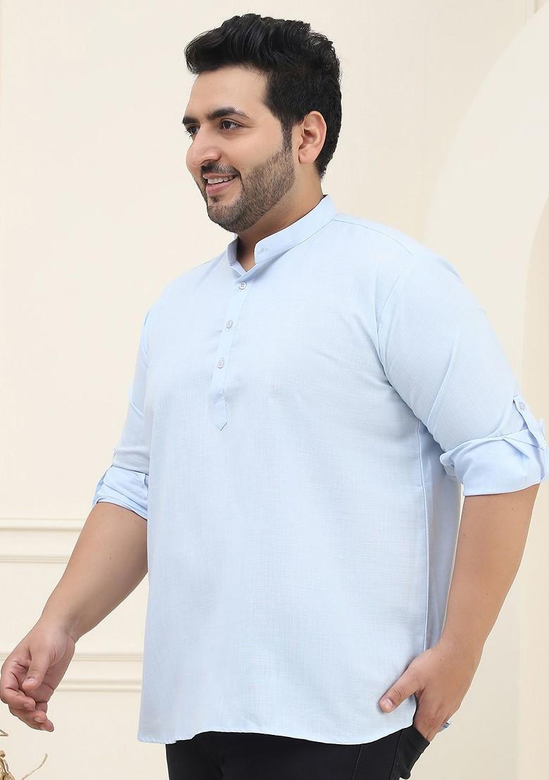 Blue Solid Poly Blend Kurta For Men