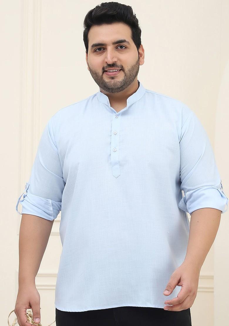 Blue Solid Poly Blend Kurta For Men