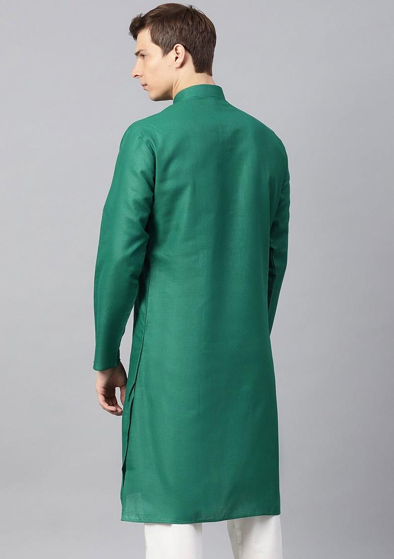 Green Solid Poly Blend Kurta For Men