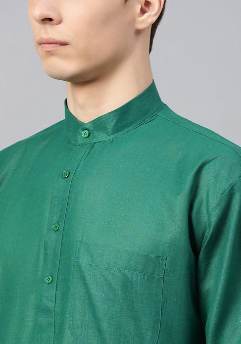 Green Solid Poly Blend Kurta For Men