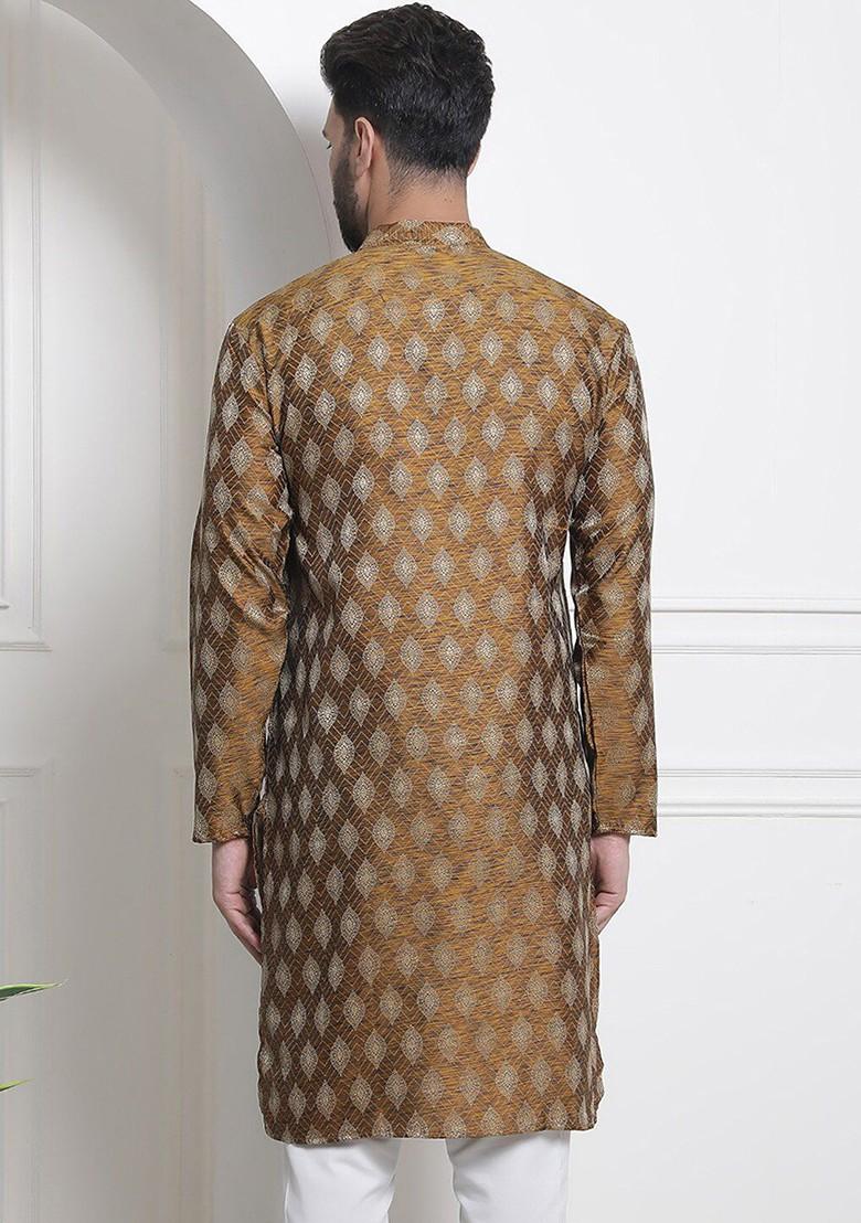 Mustard Ethnic Motifs Poly Blend Kurta For Men
