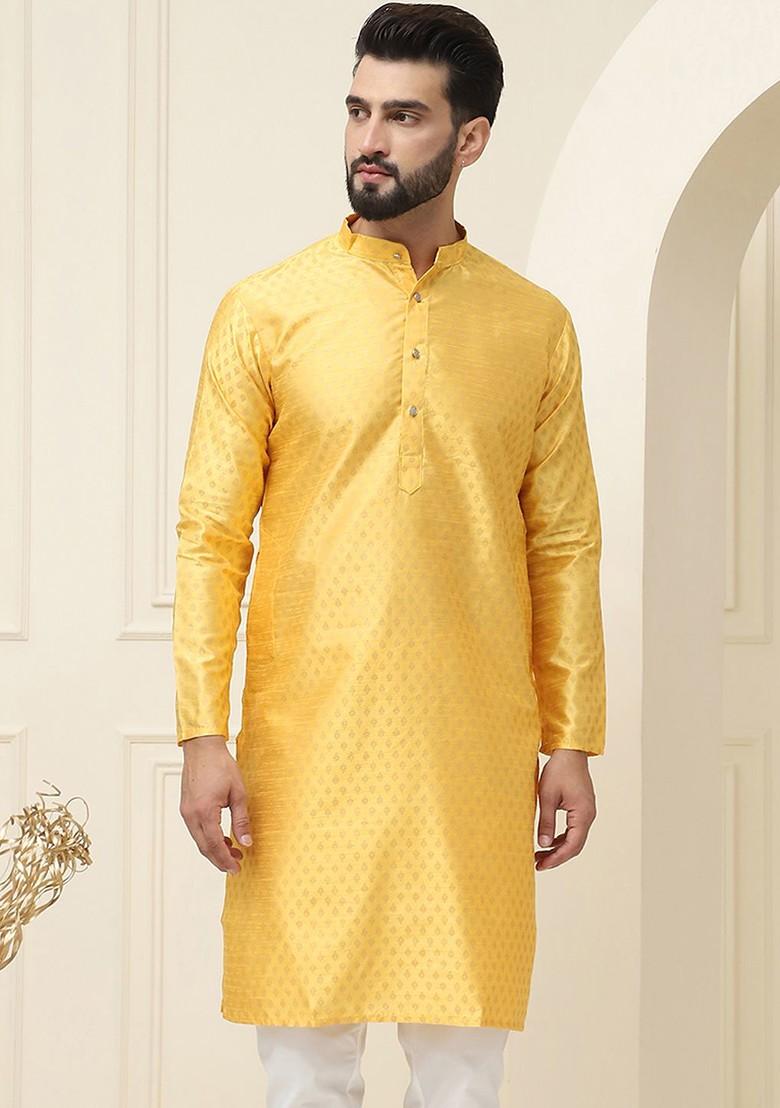 Mustard Ethnic Motifs Poly Blend Kurta For Men