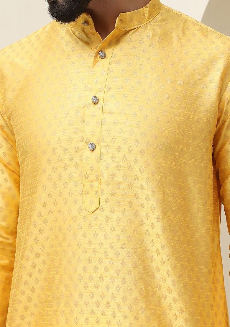 Mustard Ethnic Motifs Poly Blend Kurta For Men