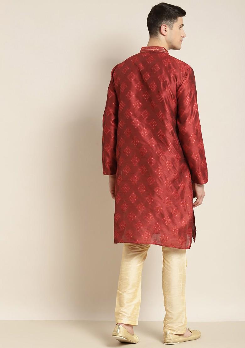 Maroon Ethnic Motifs Poly Blend Kurta For Men