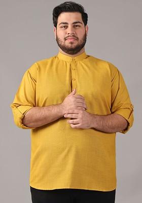 Mustard Solid Cotton Kurta For Men