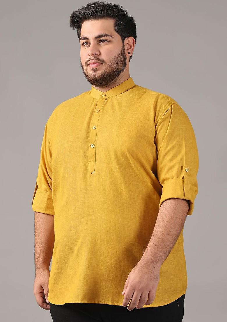 Mustard Solid Cotton Kurta For Men