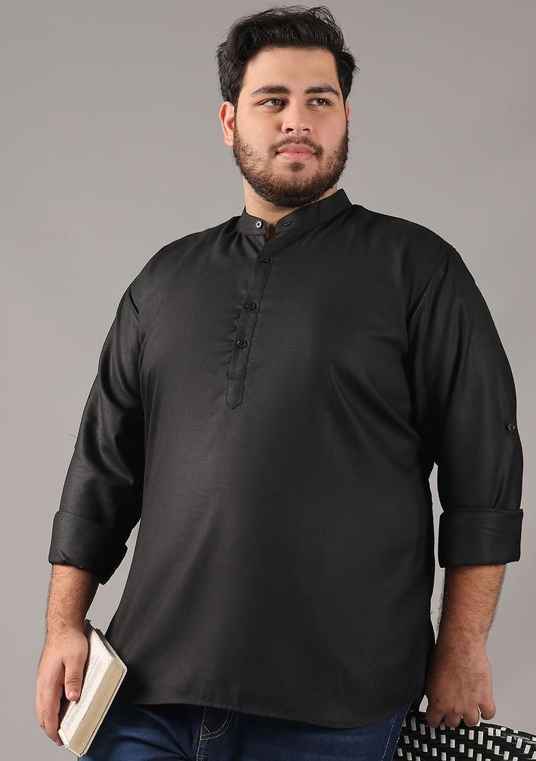 Black Solid Cotton Kurta For Men