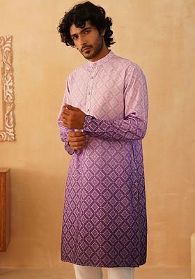 Purple Printed Poly Blend Kurta For Men
