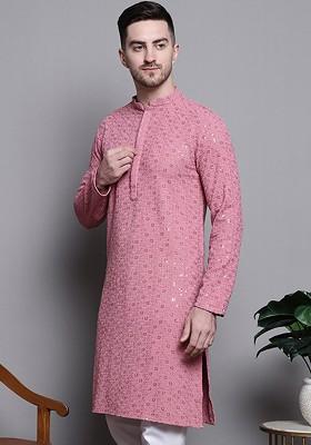 Coral Embroidered Poly Blend Kurta For Men