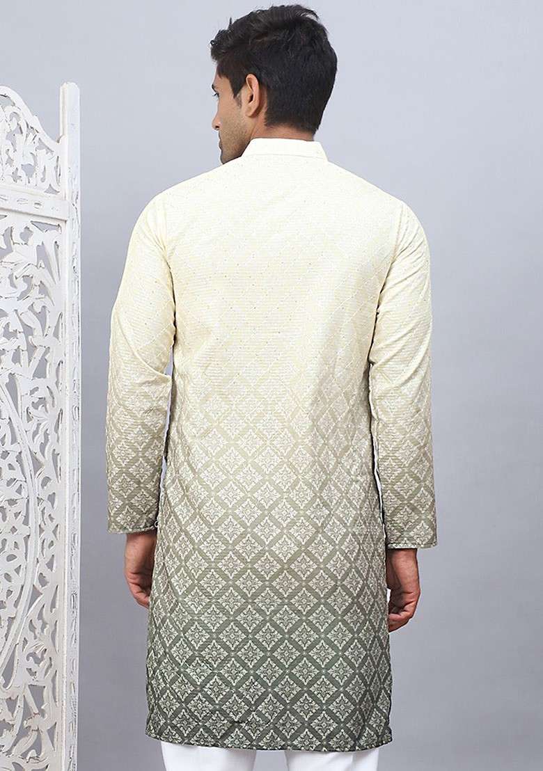 Yellow Printed Poly Blend Kurta For Men - Indya