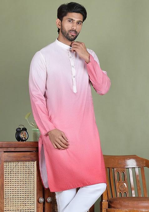 Pink Dyed Poly Blend Kurta For Men — view on Indya
