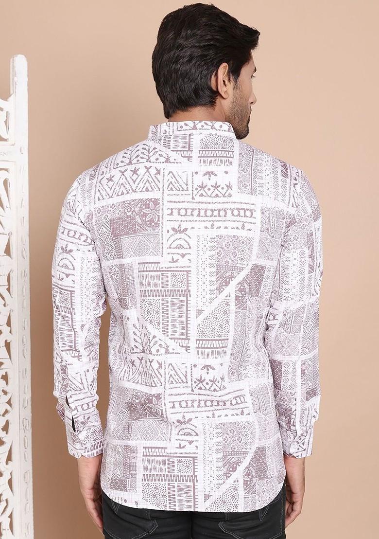 Brown Embroidered Poly Blend Kurta For Men