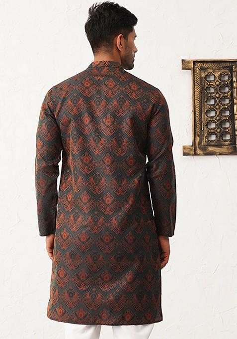 Green Printed Poly Blend Kurta For Men