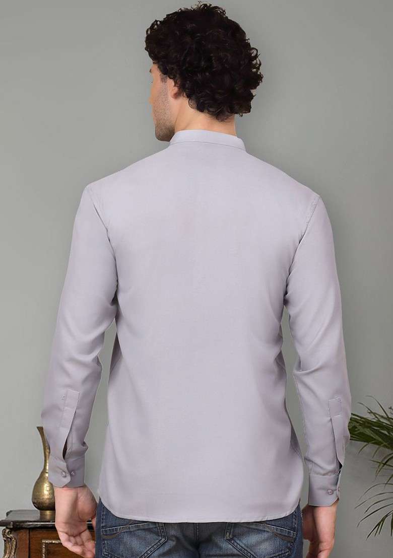 Grey Embroidered Poly Blend Kurta For Men - Indya