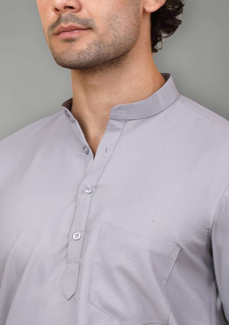 Grey Embroidered Poly Blend Kurta For Men - Indya