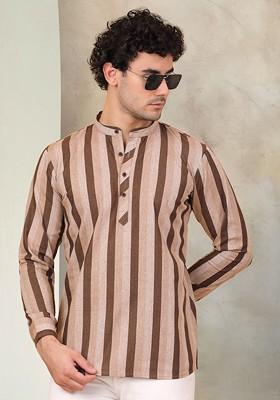 Beige Embroidered Poly Blend Kurta For Men