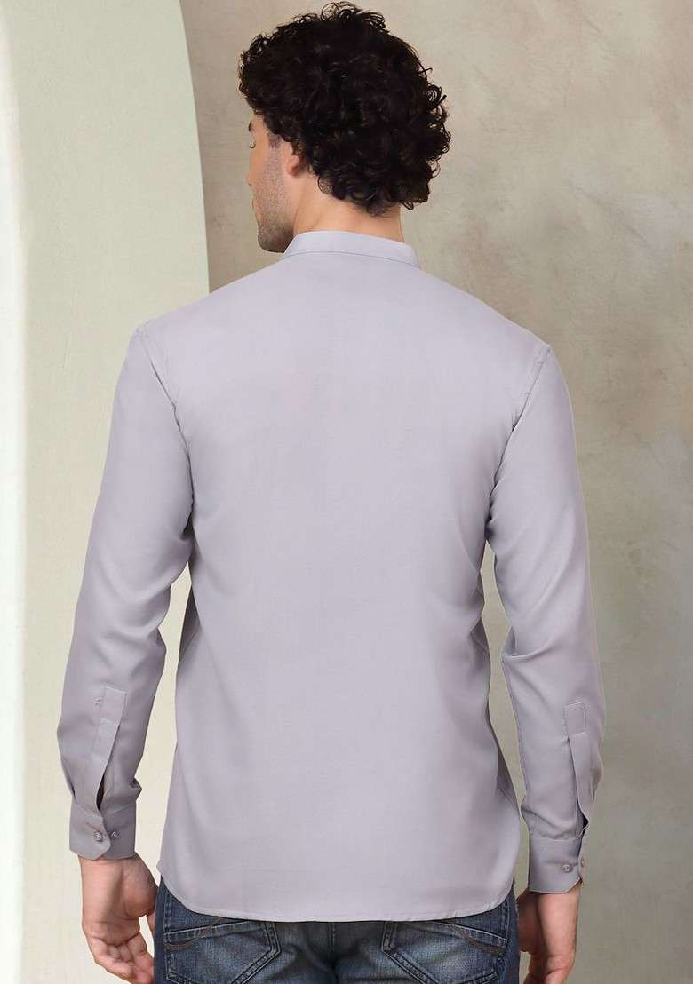 Grey Embroidered Poly Blend Kurta For Men - Indya