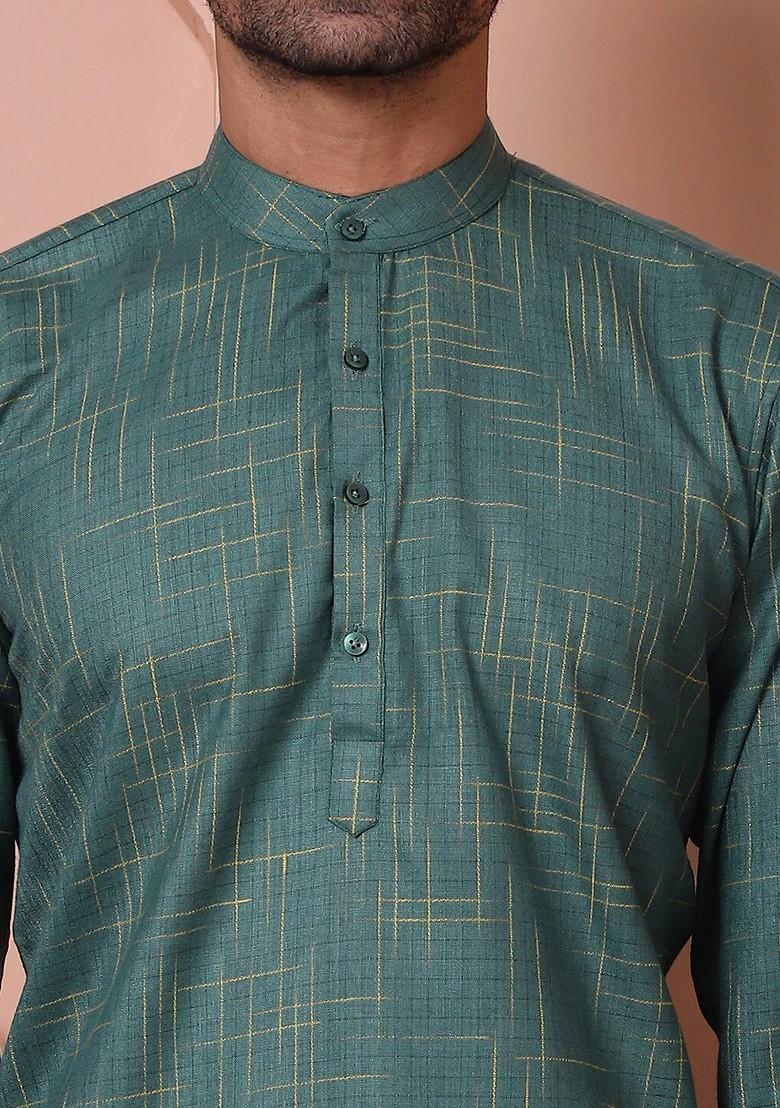 Olive Embroidered Poly Blend Kurta For Men