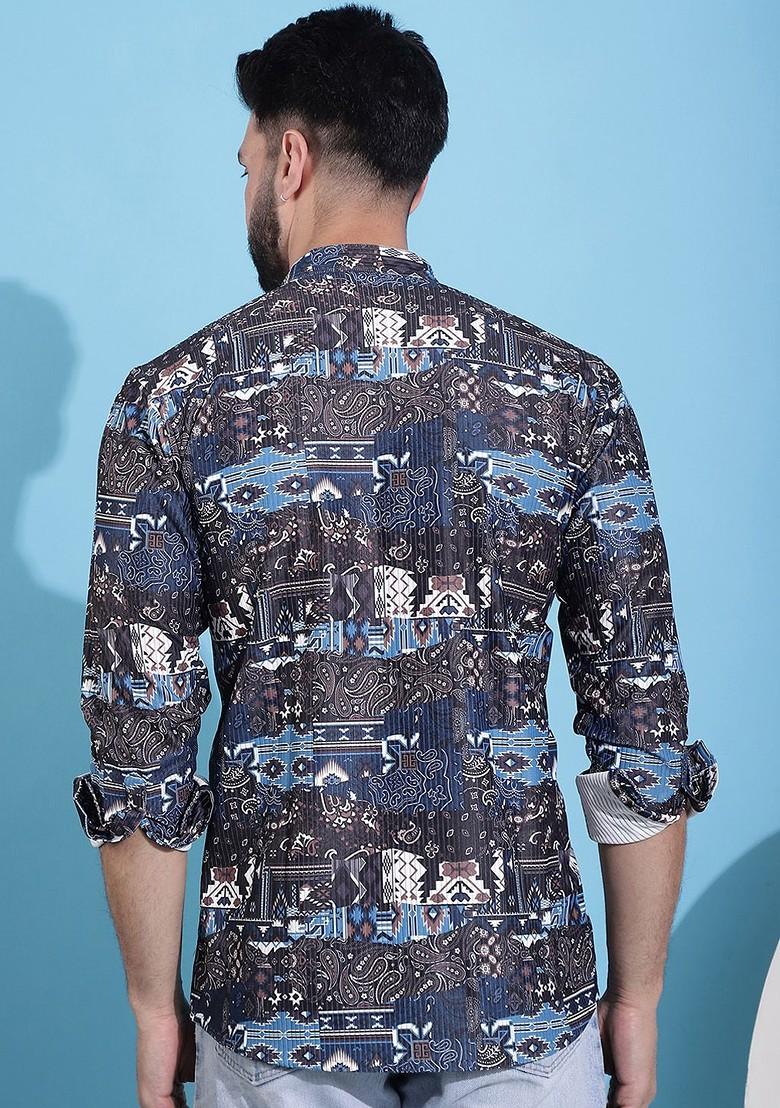 Black Printed Poly Blend Kurta For Men