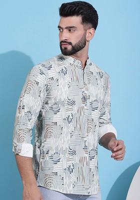 Green Printed Poly Blend Kurta For Men