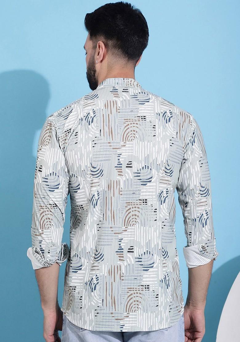 Green Printed Poly Blend Kurta For Men