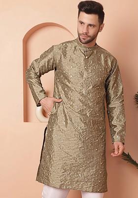 Green Printed Poly Blend Kurta For Men