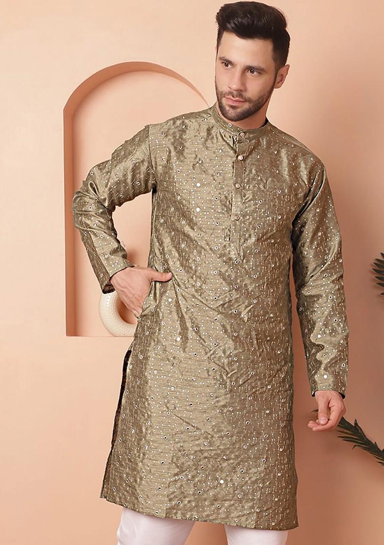 Green Printed Poly Blend Kurta For Men