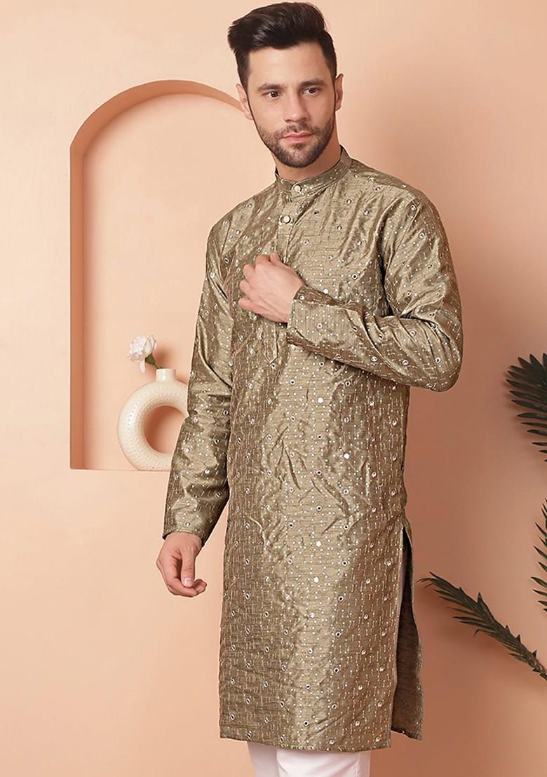 Green Printed Poly Blend Kurta For Men