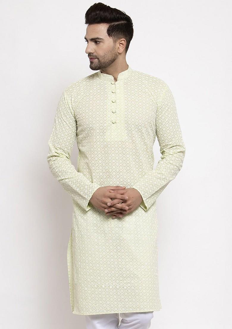 Green Printed Poly Blend Kurta For Men