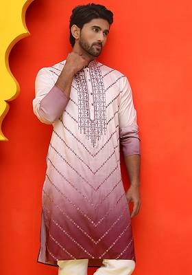 Maroon Embroidered Poly Blend Kurta For Men